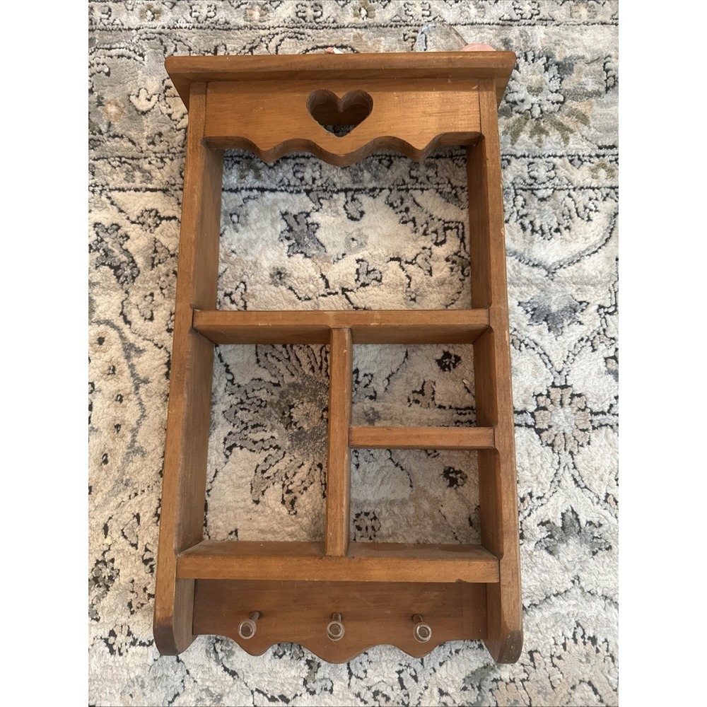 Vtg 90s Wooden Heart Cutout Shadow Box Trinket Wall Shelf Cottage Country Home